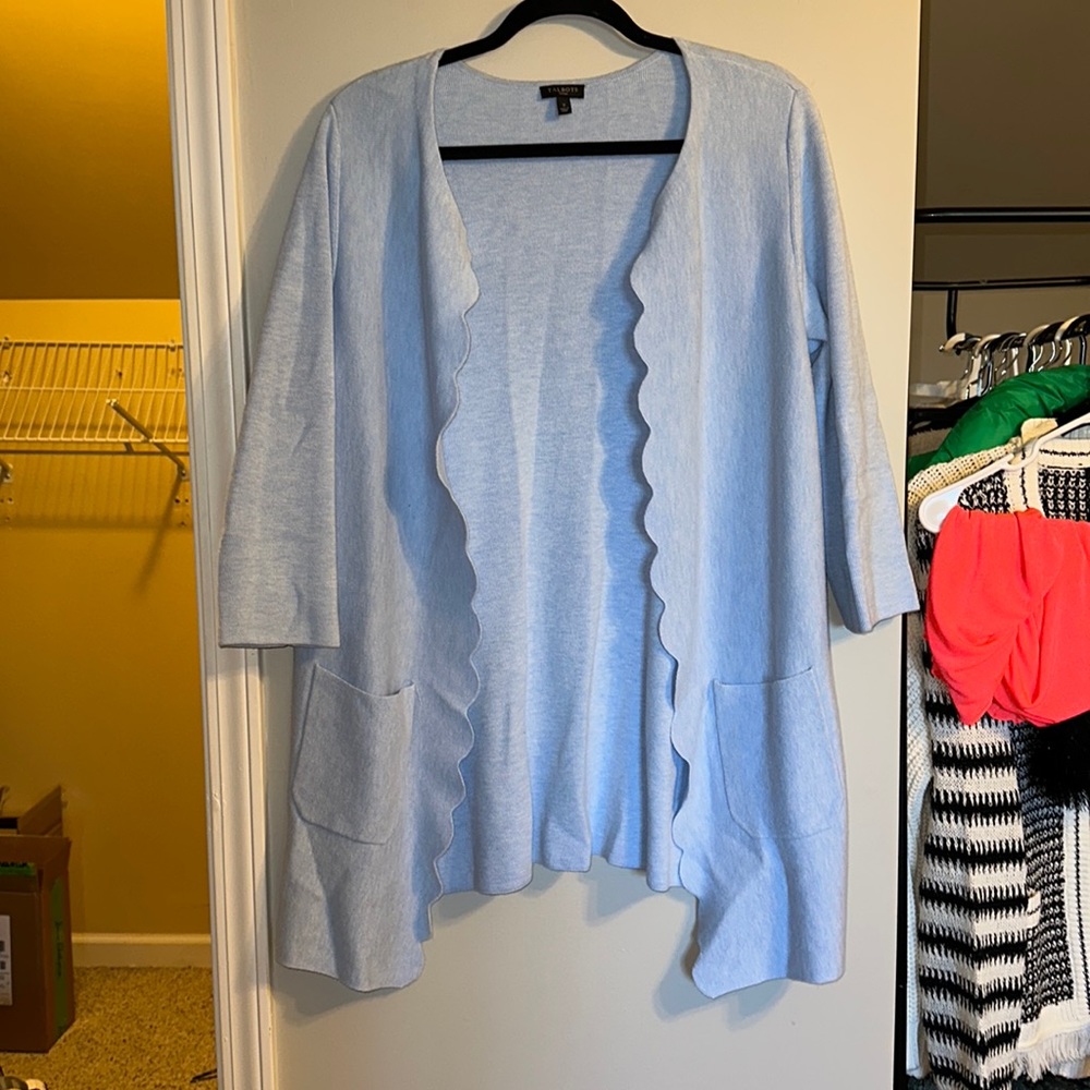 Talbots Light Blue Scalloped Open-Front Cardigan